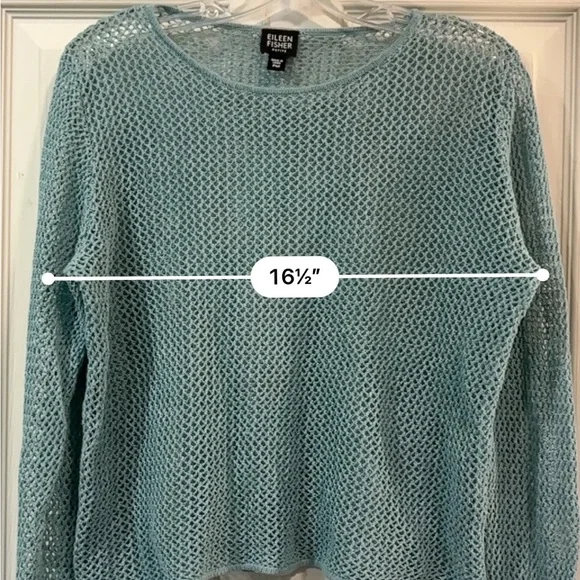 Eileen Fisher Blue Open-Knit Sweater - Picture 15 of 16